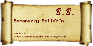 Baranszky Belián névjegykártya